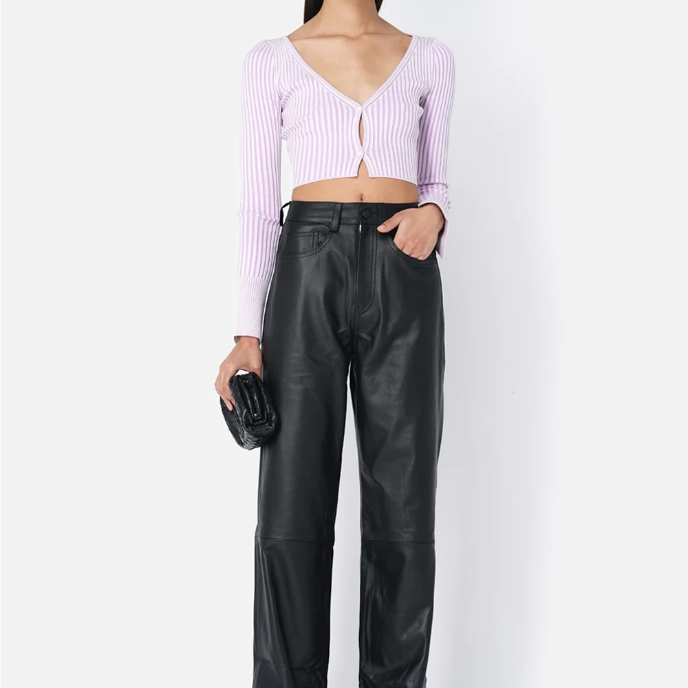 John Elliott Cropped Rib Knit Silk Cotton Cardigan – Pink – Size L - Picture 3 of 6